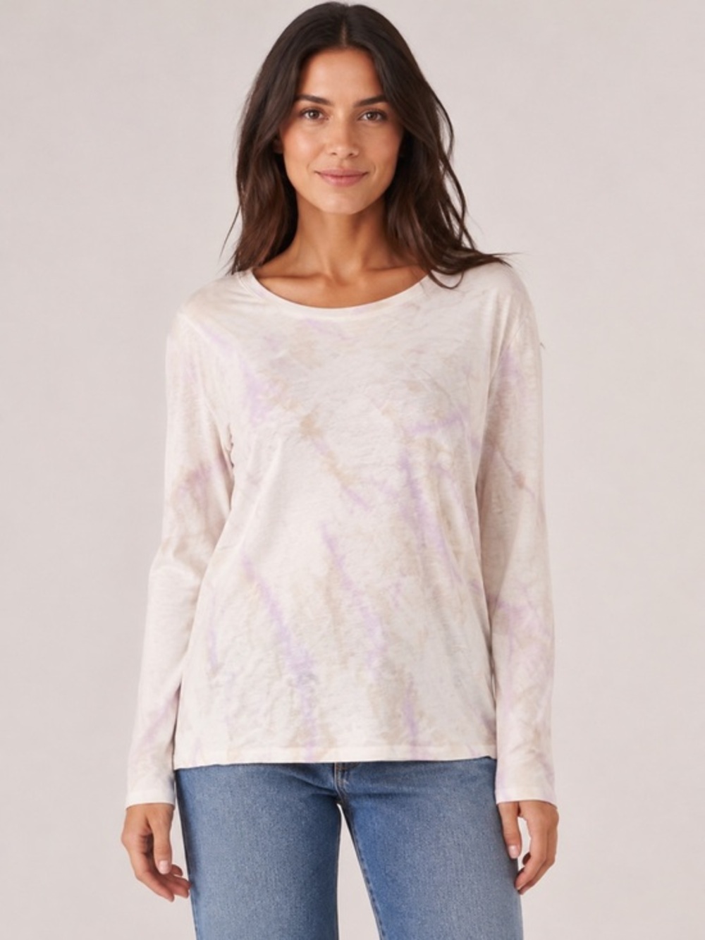 Madewell Medium Pastel Tie Dye Long Sleeve Cotton T-Shirt Purple Cream